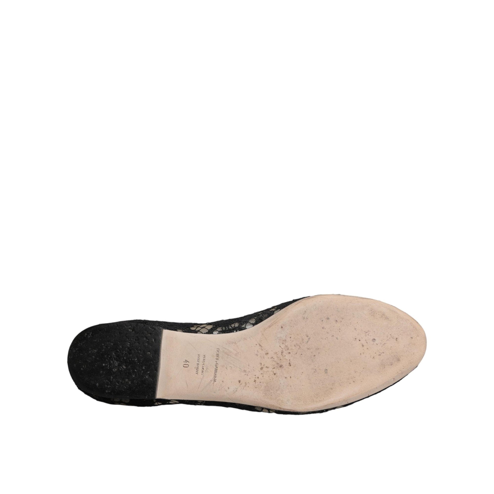 Dolce &amp; Gabbana Black Taormina Lace Slip On Flats Shoes