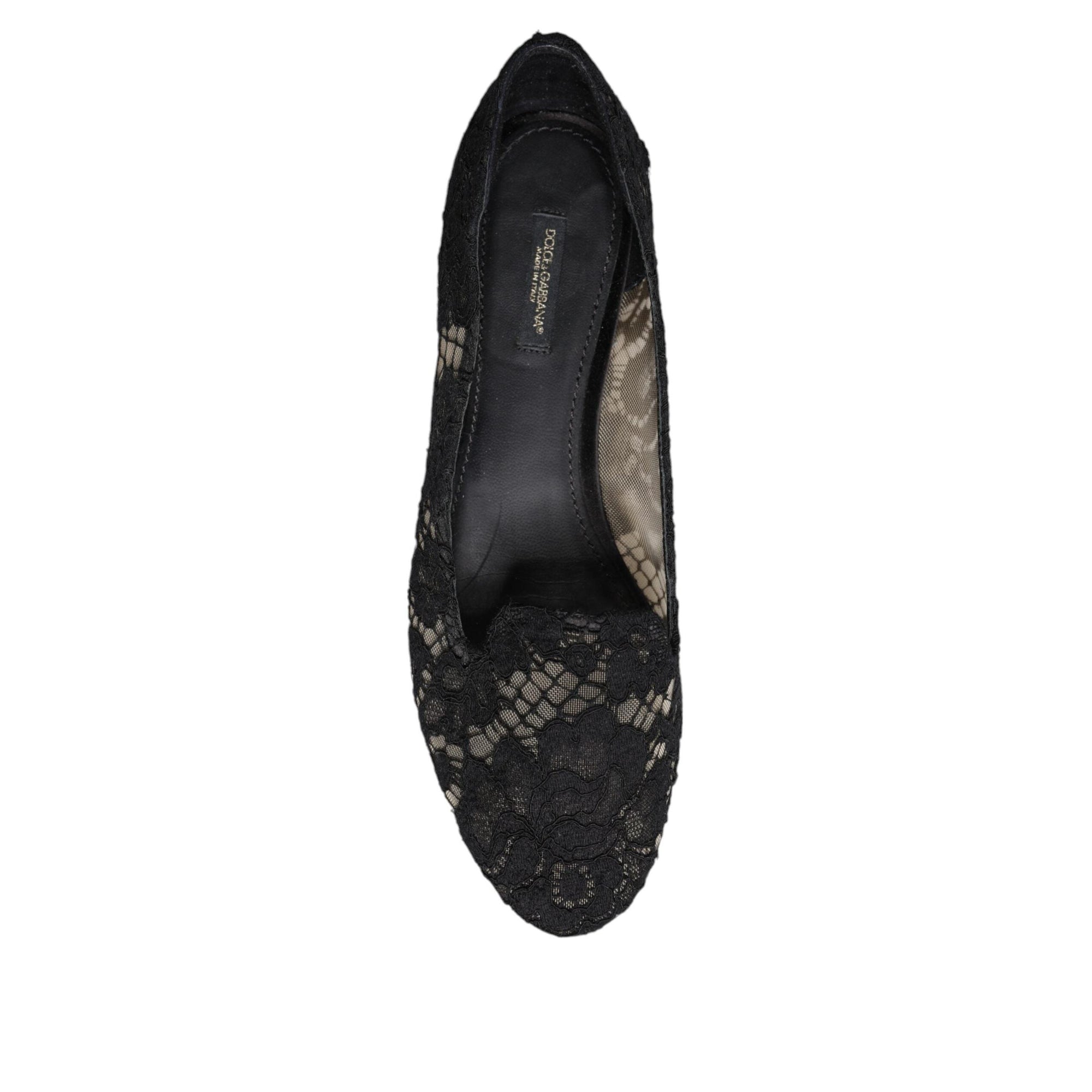 Dolce &amp; Gabbana Black Taormina Lace Slip On Flats Shoes