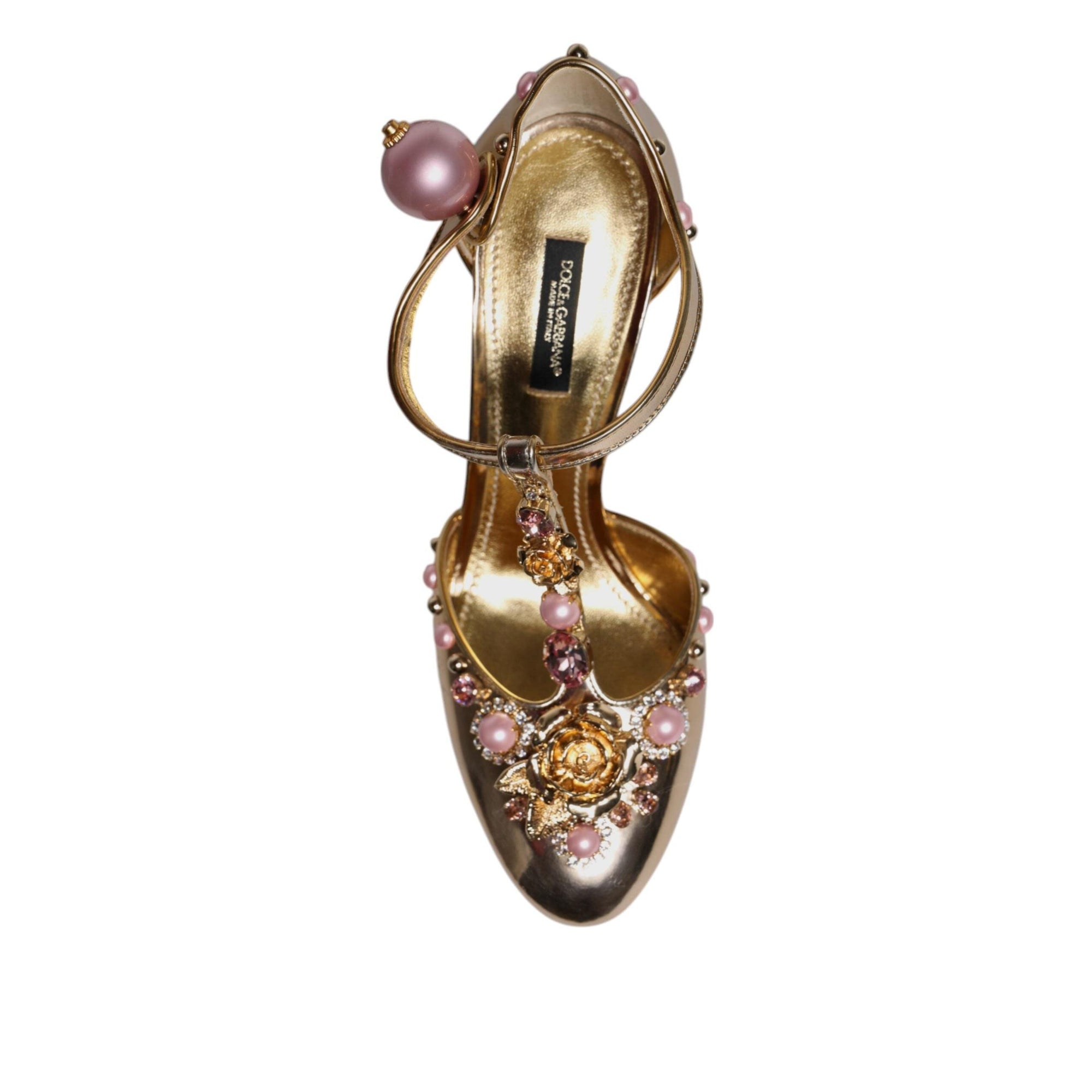 Dolce &amp; Gabbana Gold Embellished Vally Heels Sandals Shoes