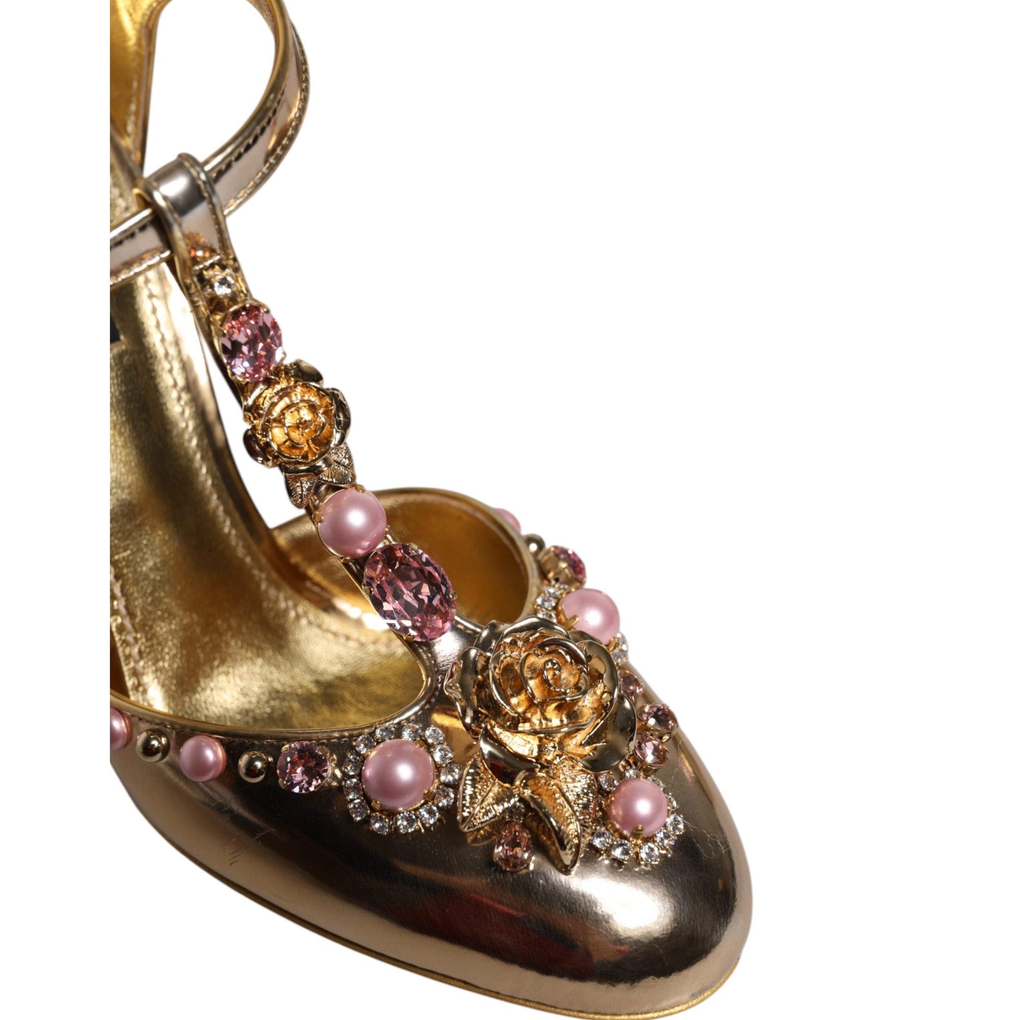 Dolce &amp; Gabbana Gold Embellished Vally Heels Sandals Shoes