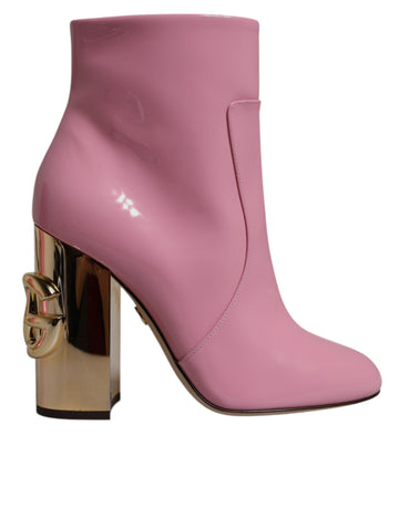 Dolce & Gabbana Pink Patent Leather Heel Mid Calf Boots Shoes