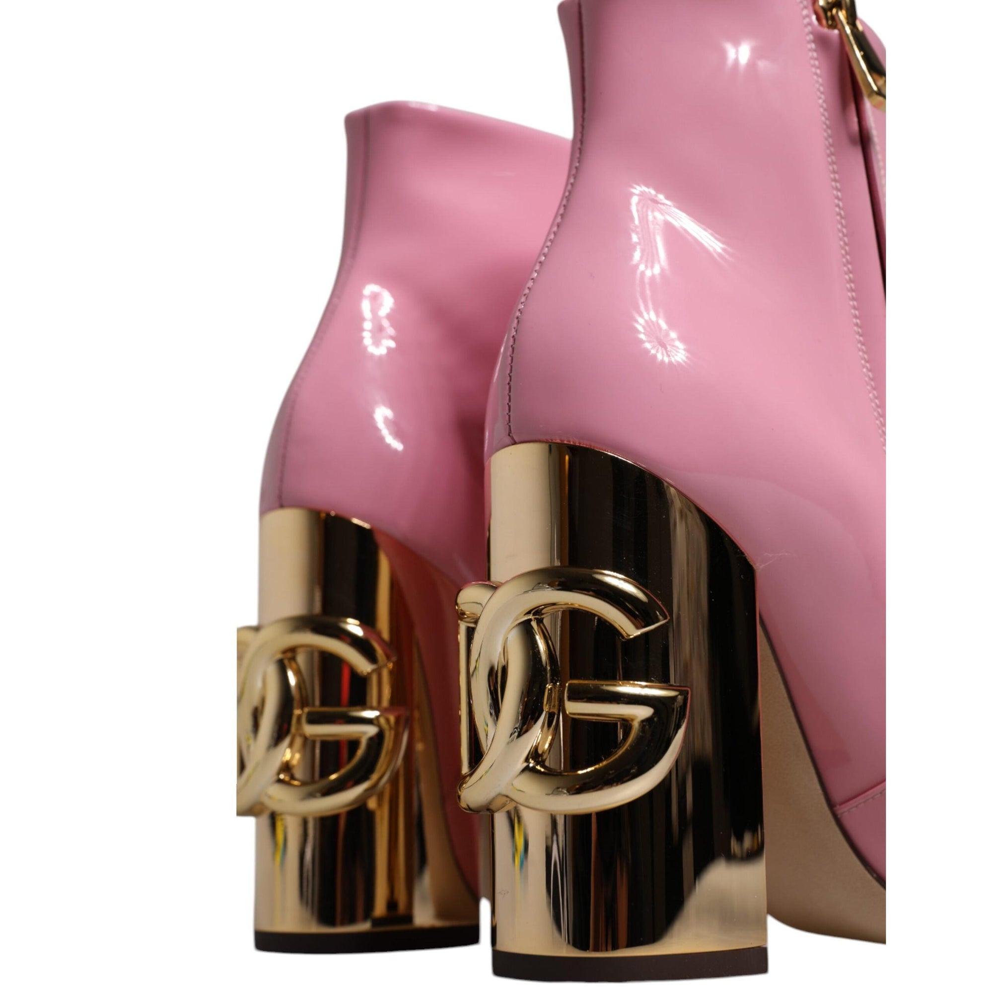 Dolce &amp; Gabbana Pink Patent Leather Heel Mid Calf Boots Shoes