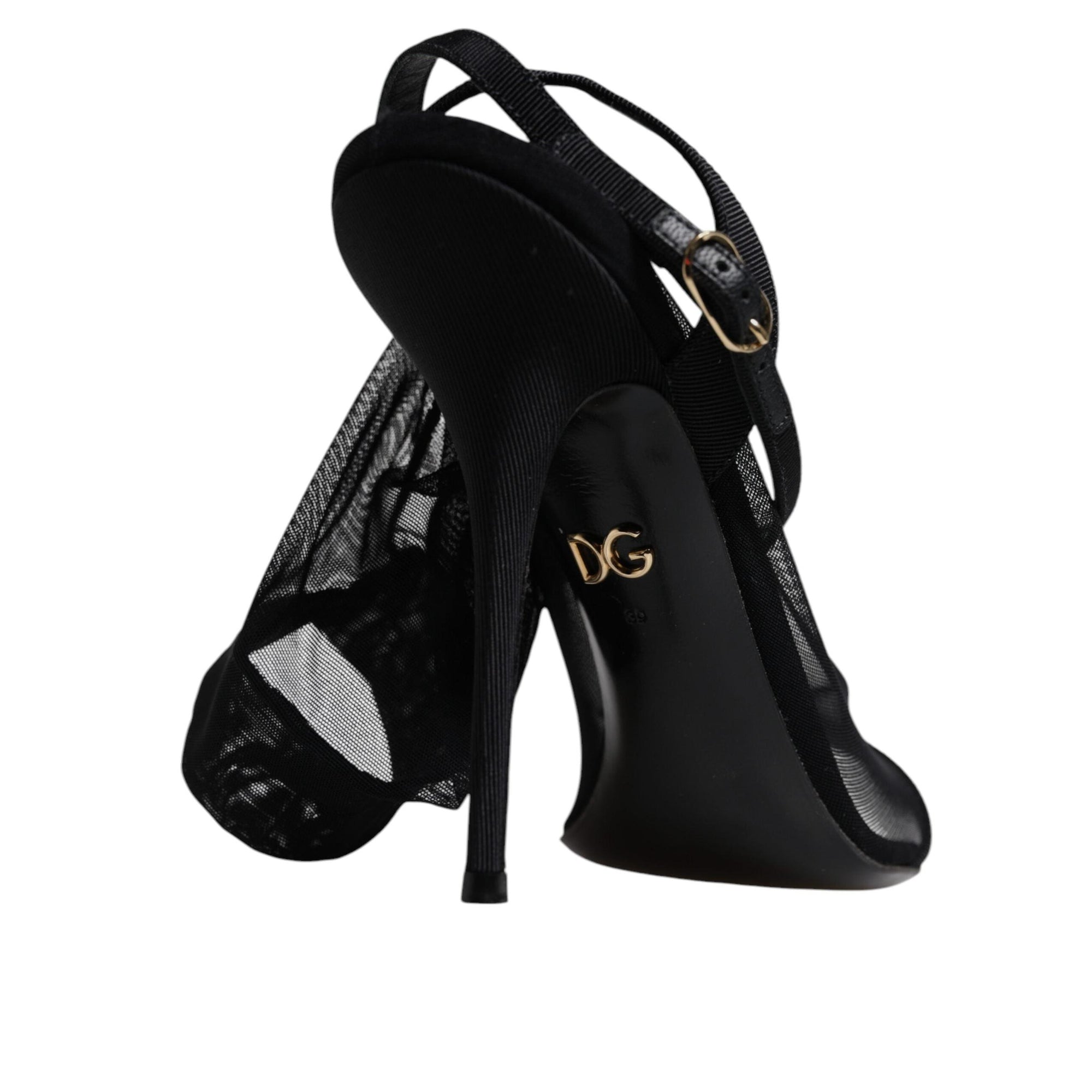 Dolce &amp; Gabbana Black Tulle Stretch Heels Sandals Shoes