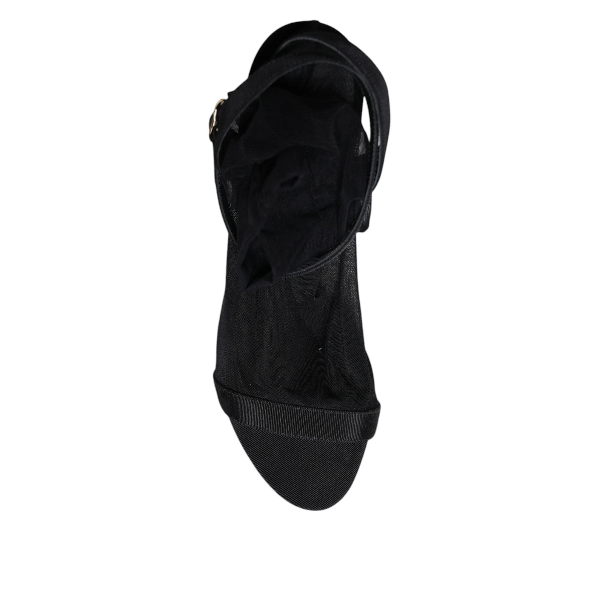 Dolce &amp; Gabbana Black Tulle Stretch Heels Sandals Shoes