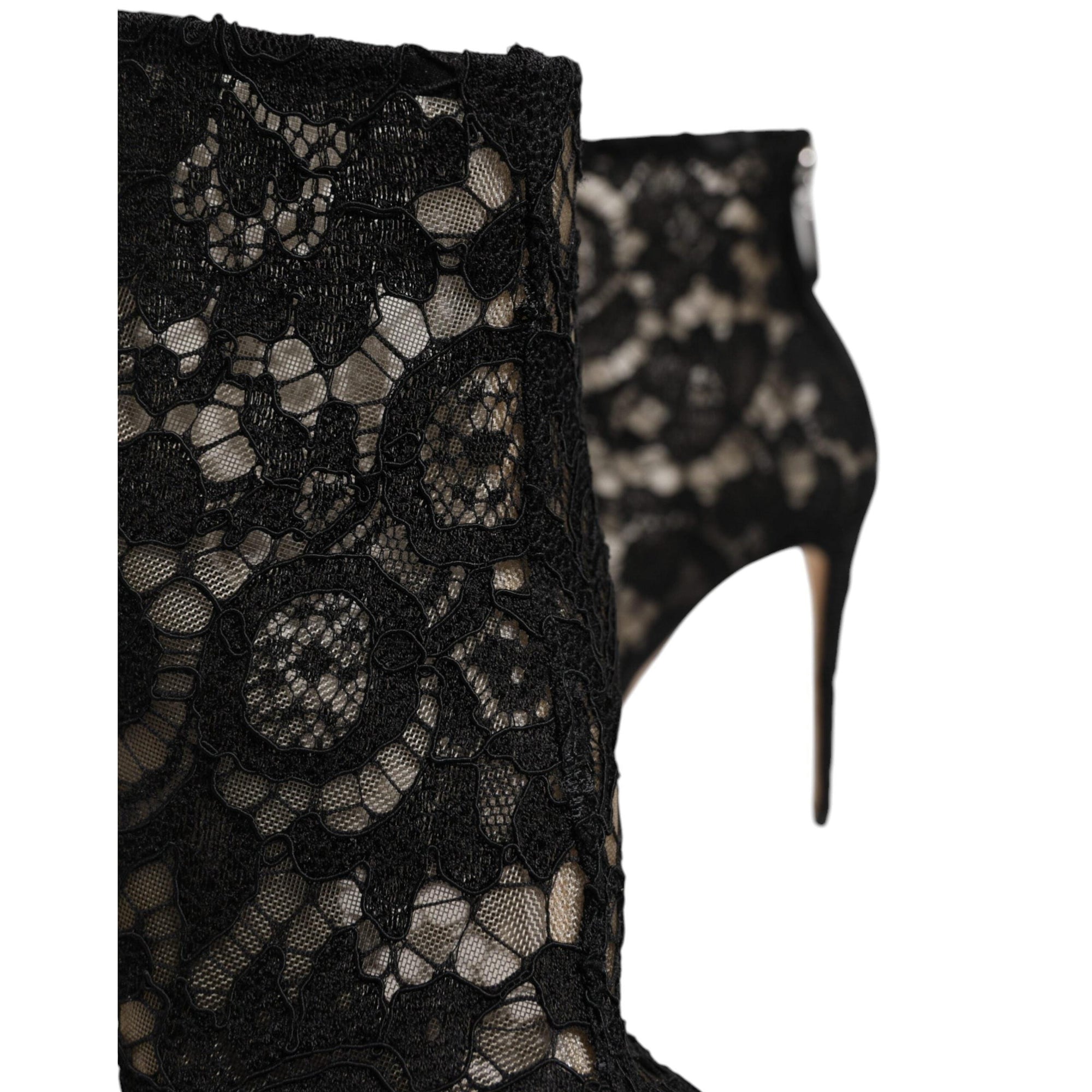 Dolce &amp; Gabbana Black Floral Lace Heels Ankle Boots Shoes