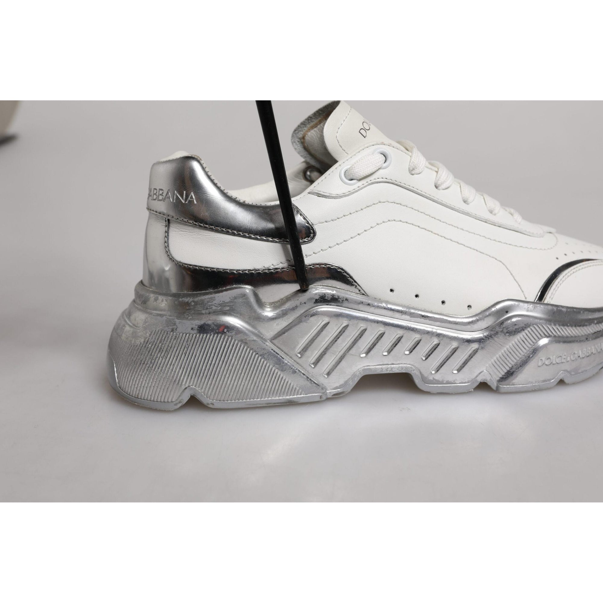 Dolce &amp; Gabbana White Silver Daymaster Low Top Sneaker Shoes