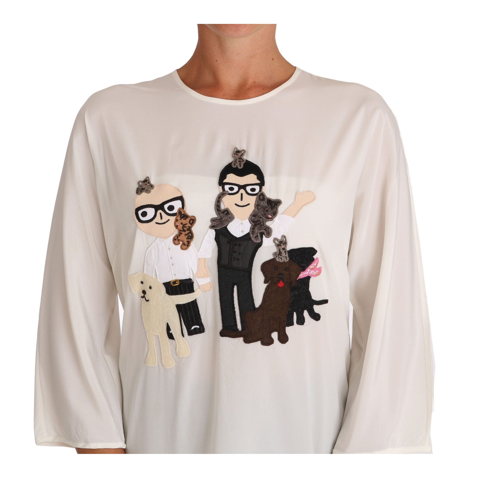Dolce &amp; Gabbana Chic Figure Family Applique Silk Top