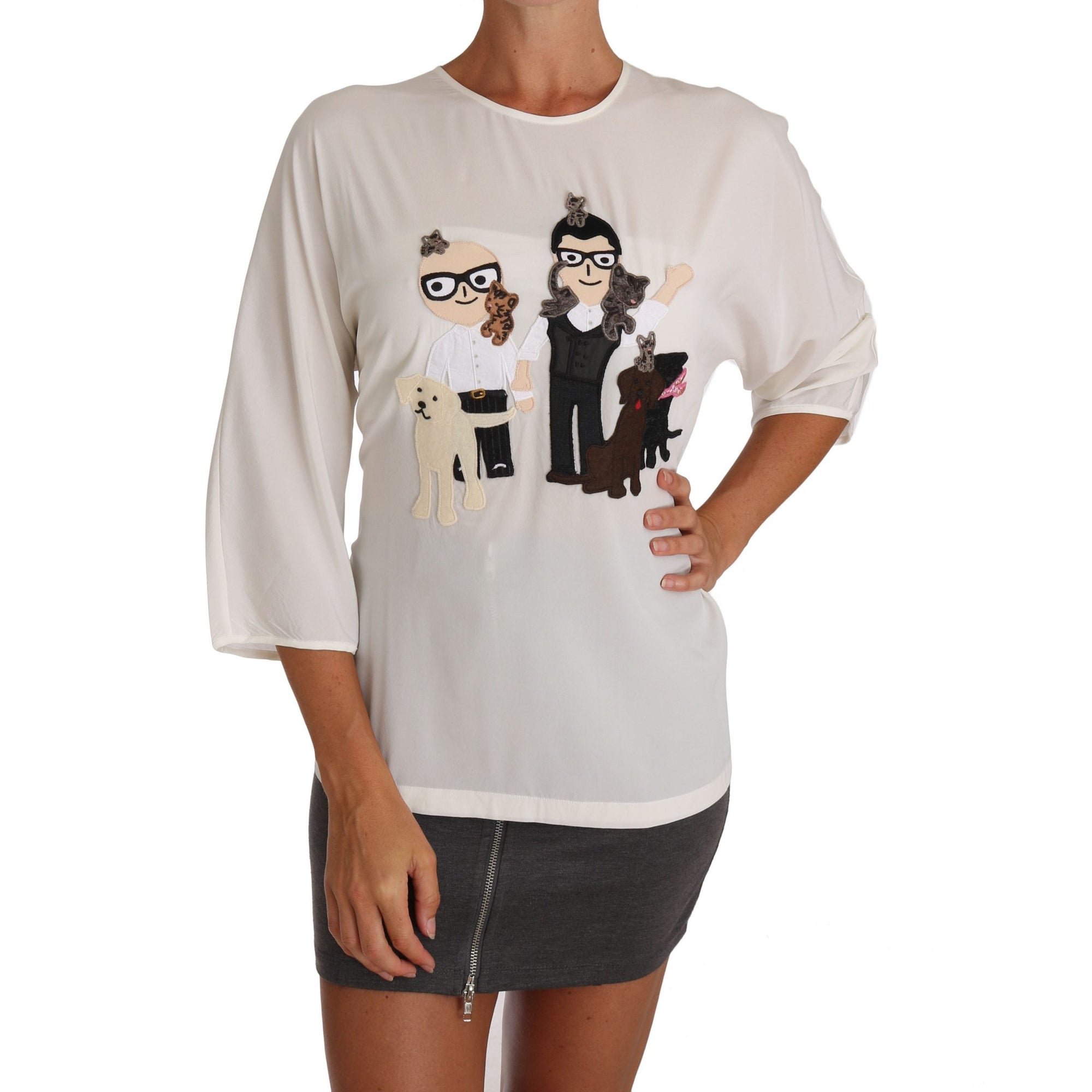 Dolce &amp; Gabbana Chic Figure Family Applique Silk Top