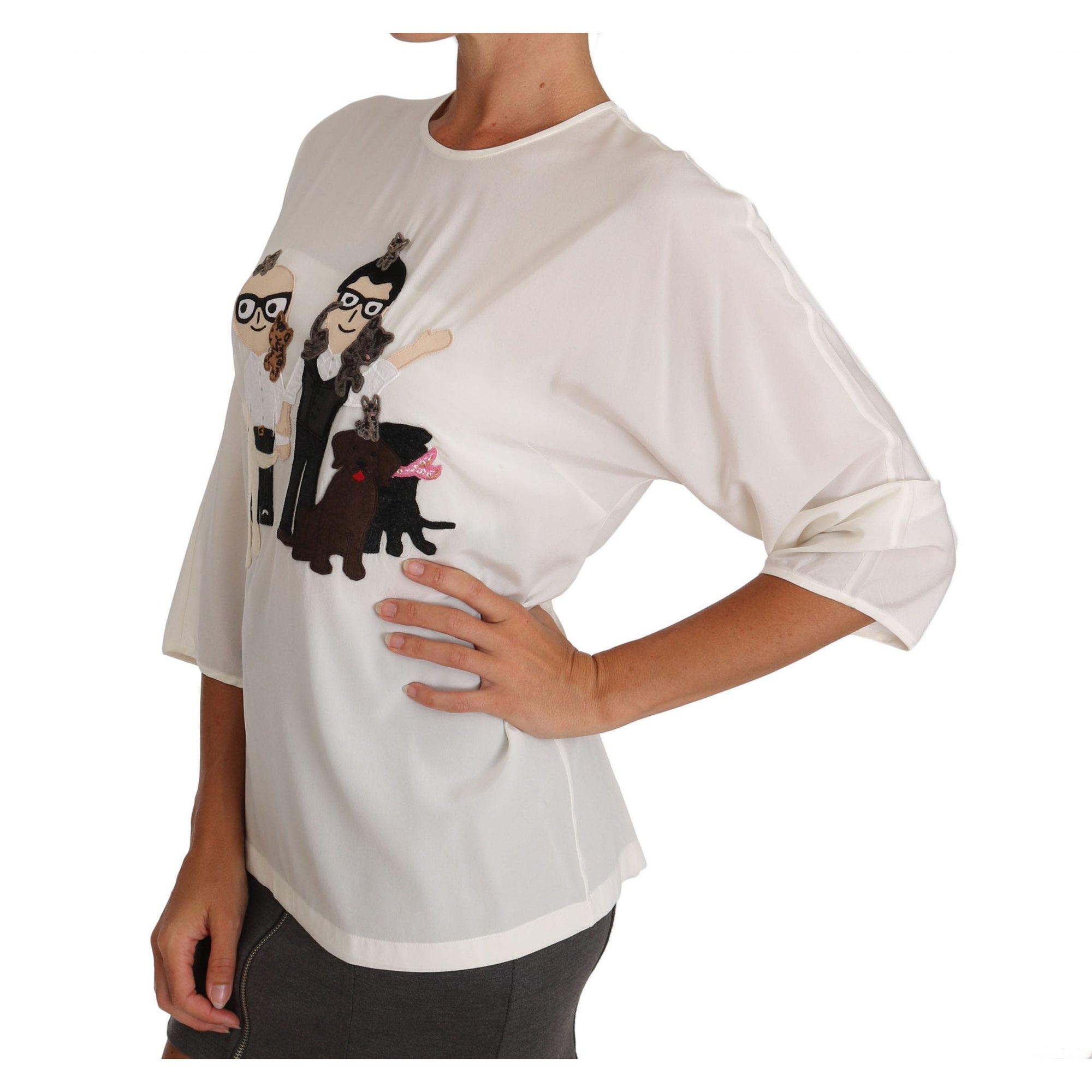 Dolce &amp; Gabbana Chic Figure Family Applique Silk Top