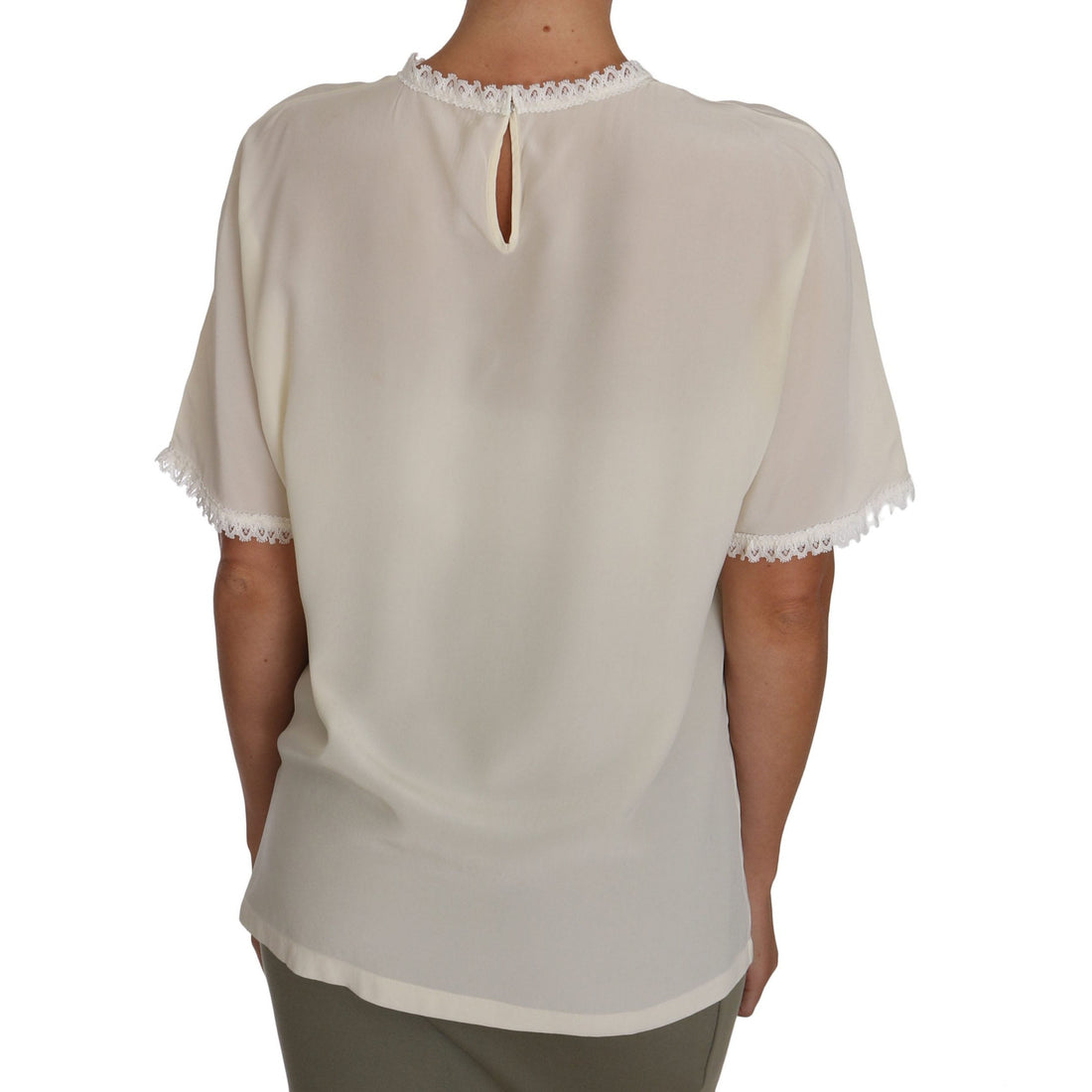 Dolce & Gabbana Cream Silk Lace-Detailed Blouse Top