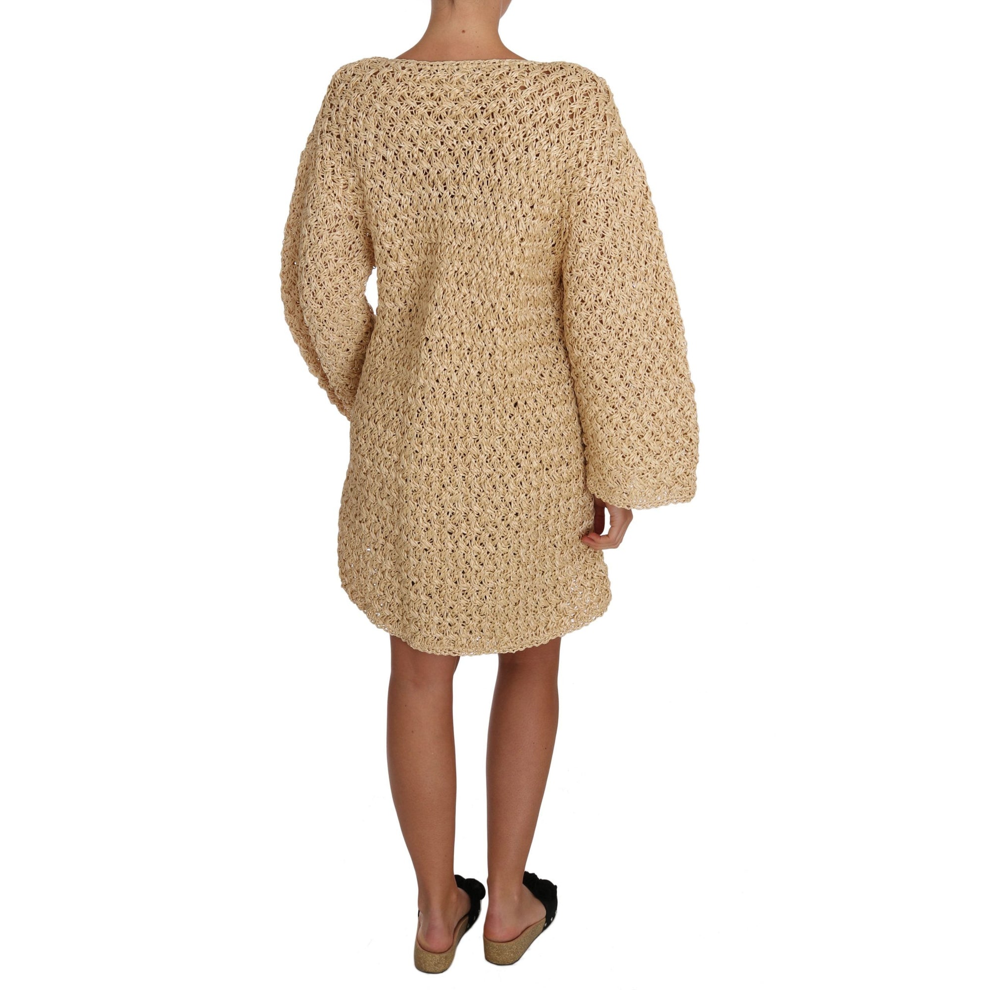 Dolce &amp; Gabbana Chic Beige Crochet Knitted Raffia Cardigan
