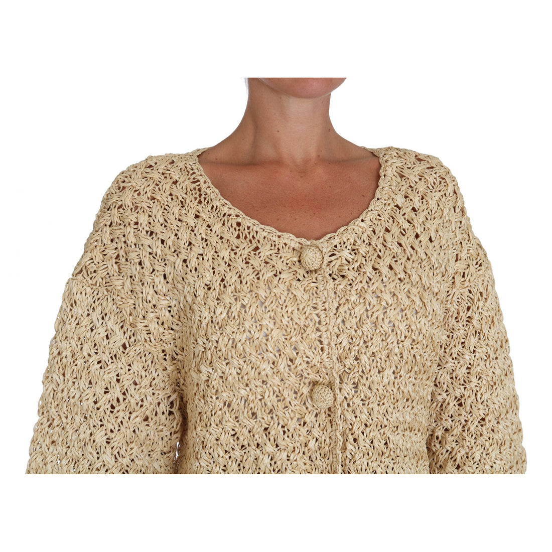 Dolce & Gabbana Chic Beige Crochet Knitted Raffia Cardigan