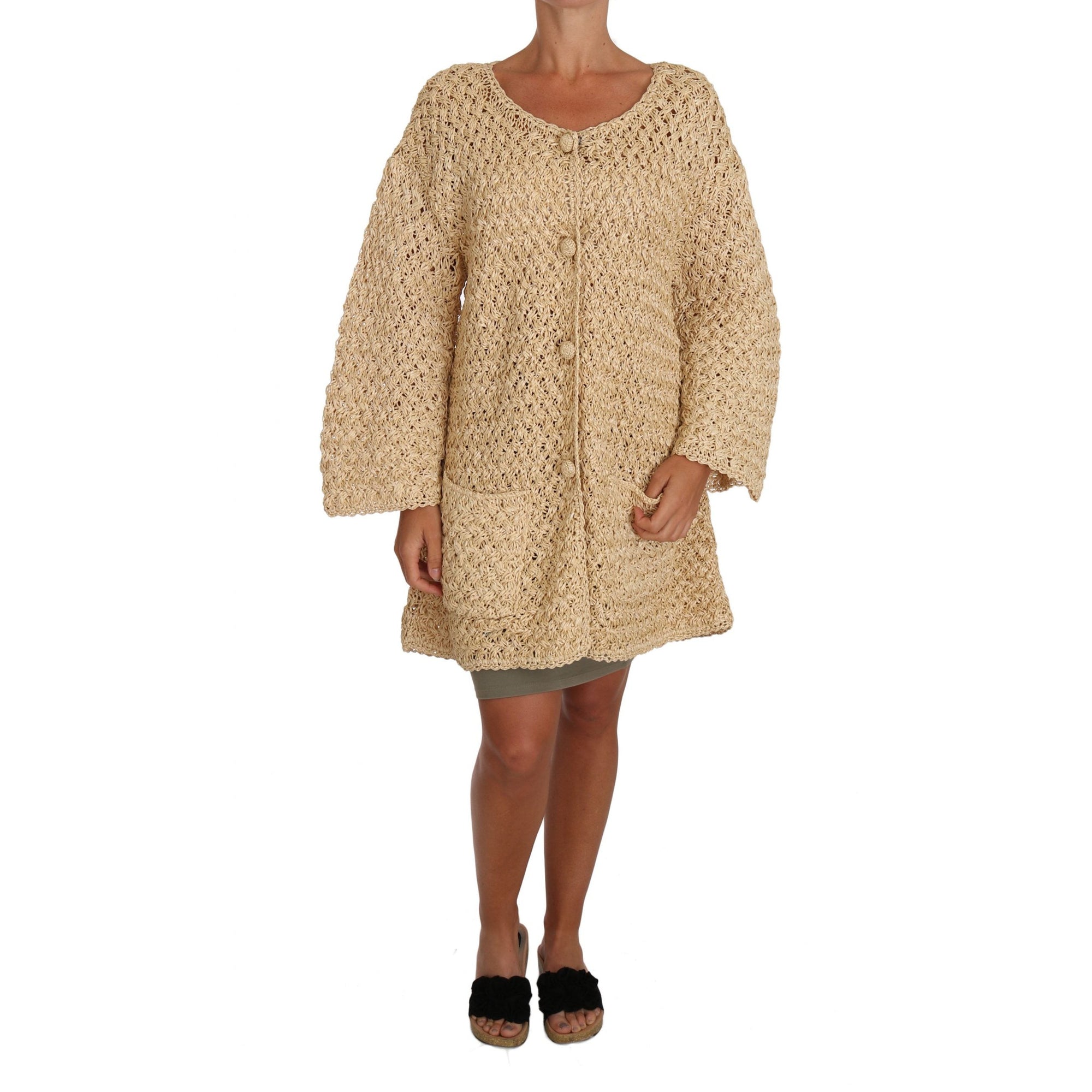 Dolce &amp; Gabbana Chic Beige Crochet Knitted Raffia Cardigan