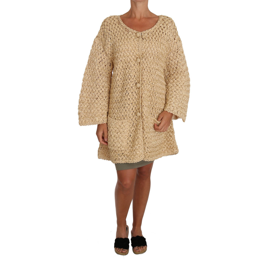 Dolce & Gabbana Chic Beige Crochet Knitted Raffia Cardigan