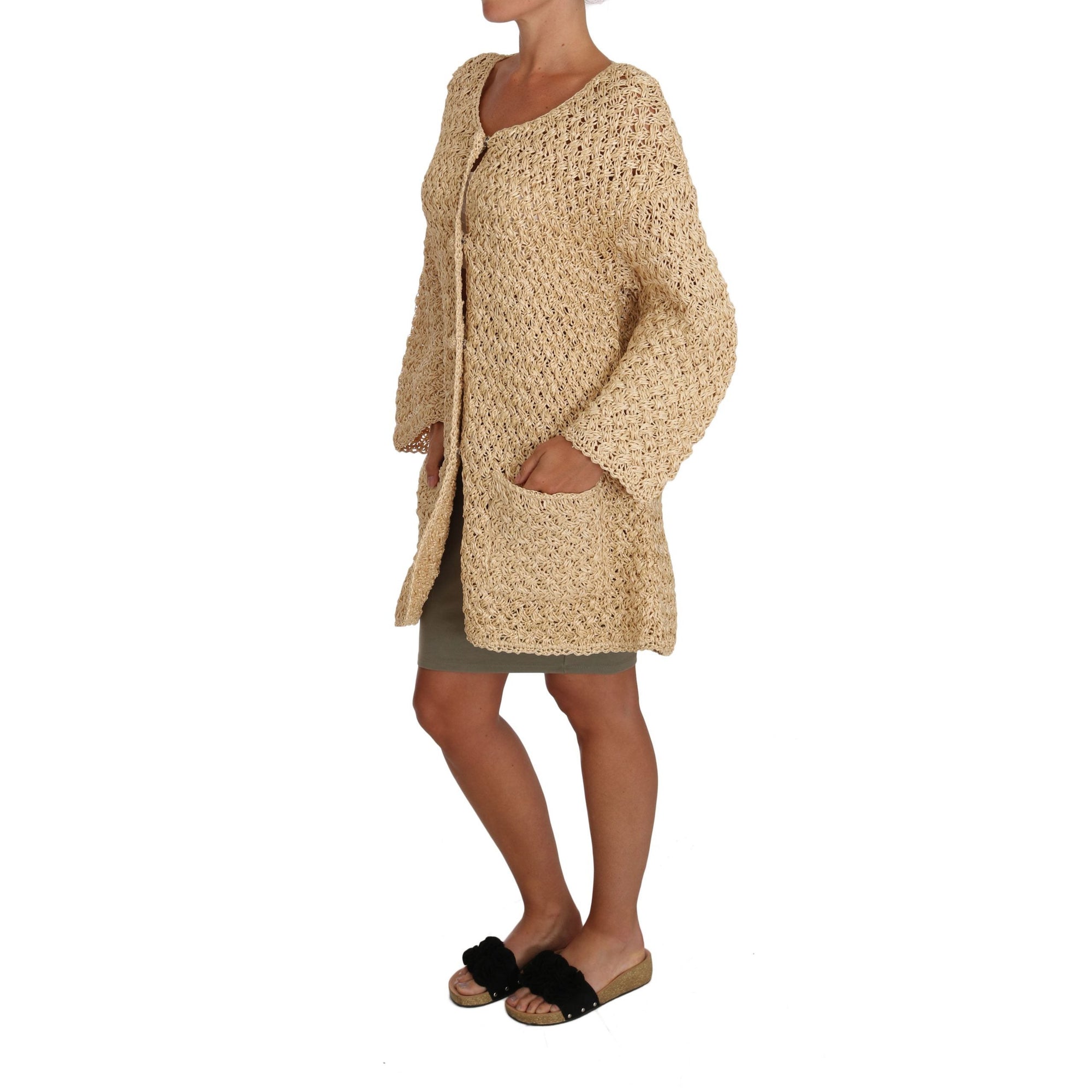 Dolce &amp; Gabbana Chic Beige Crochet Knitted Raffia Cardigan