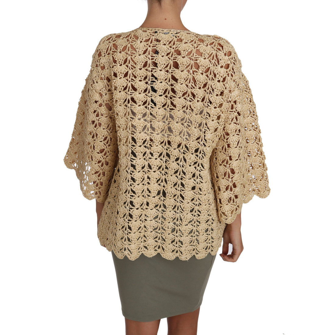 Dolce & Gabbana Chic Beige Crochet Raffia Cardigan