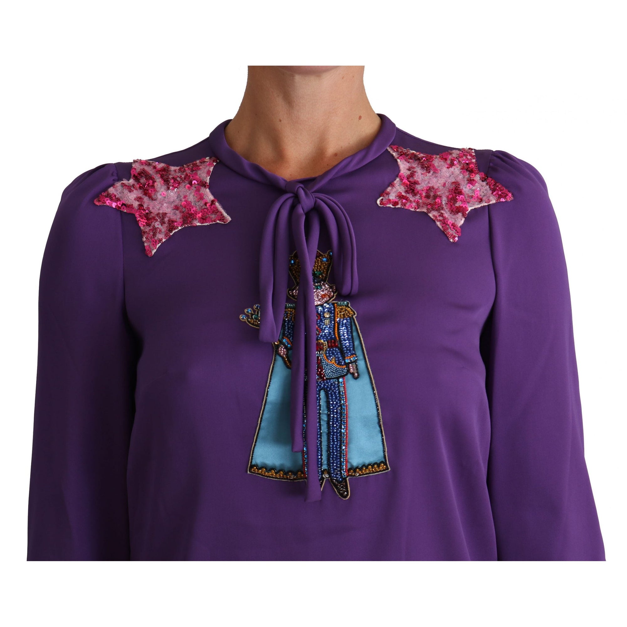 Dolce &amp; Gabbana Enchanted Purple Silk Crystal Blouse