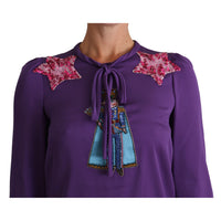 Dolce & Gabbana Enchanted Purple Silk Crystal Blouse