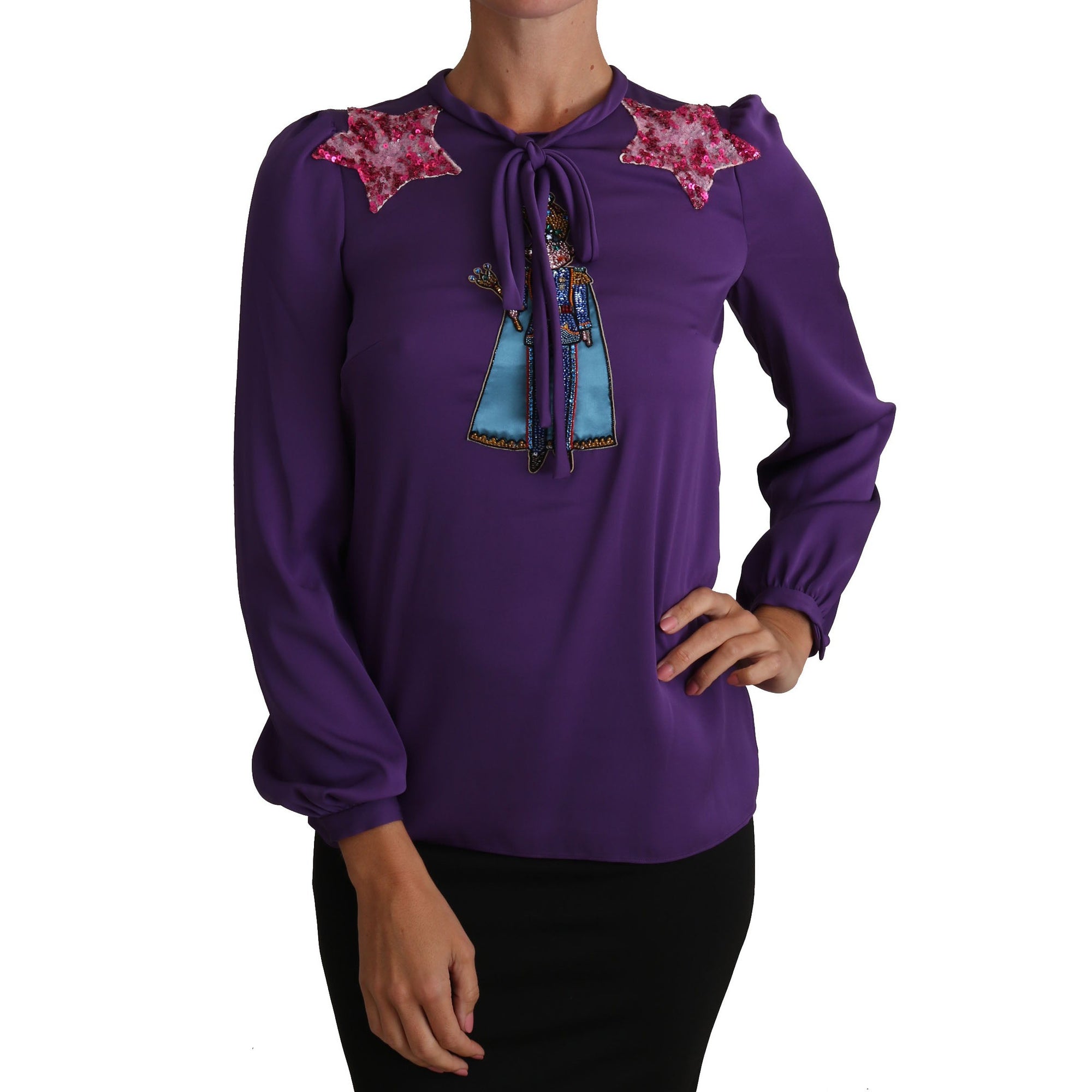 Dolce &amp; Gabbana Enchanted Purple Silk Crystal Blouse