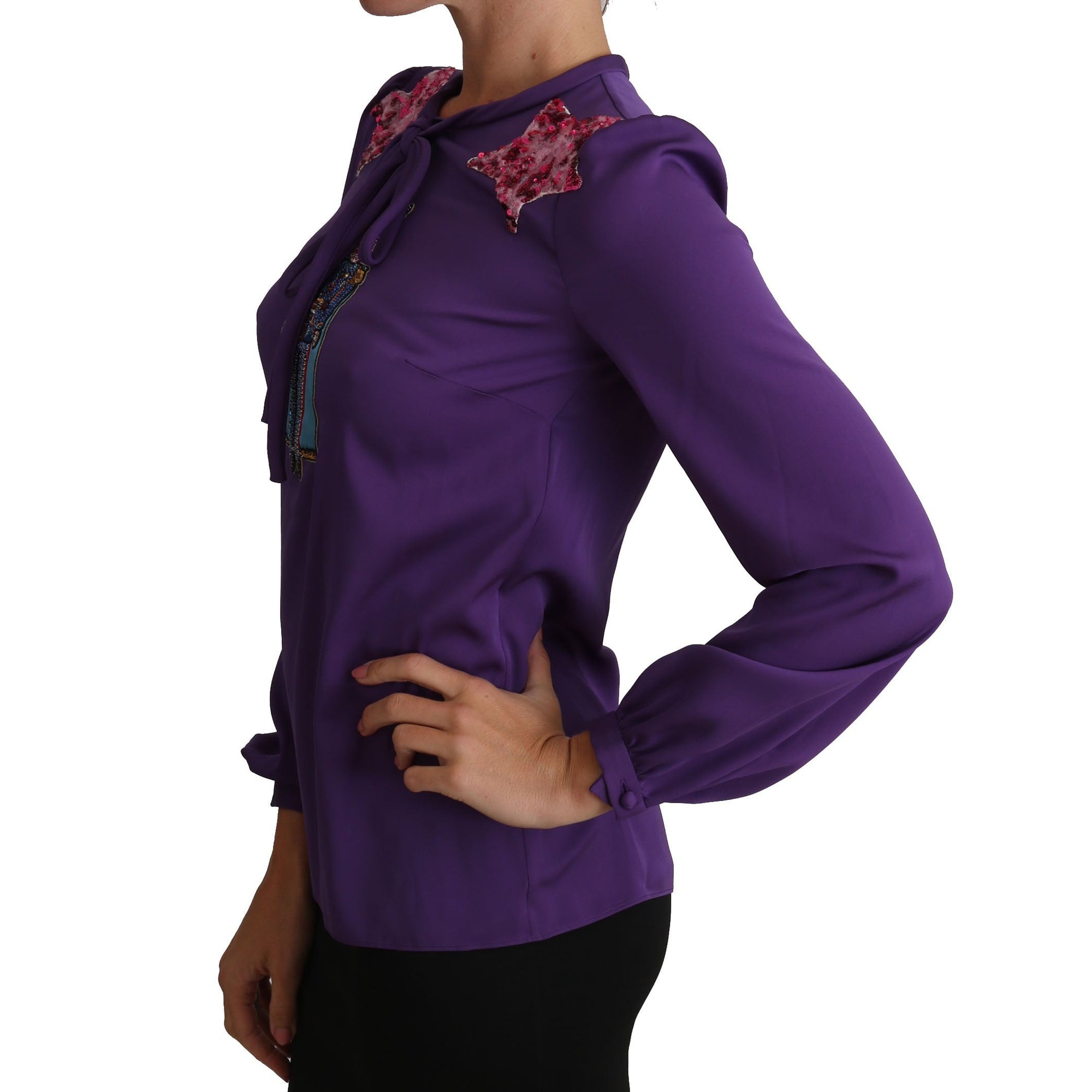 Dolce &amp; Gabbana Enchanted Purple Silk Crystal Blouse