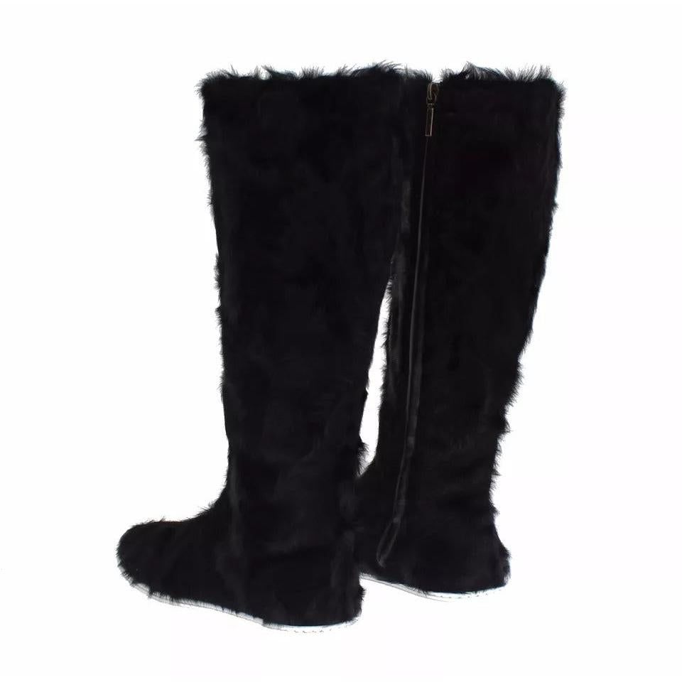 Dolce &amp; Gabbana Black Xiangao Lamb Fur Leather Boots Shoes