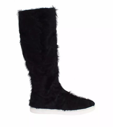 Dolce & Gabbana Black Xiangao Lamb Fur Leather Boots Shoes