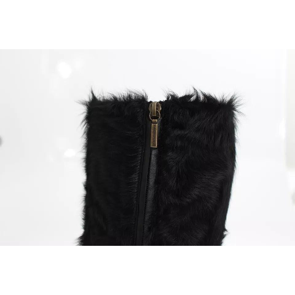 Dolce &amp; Gabbana Black Xiangao Lamb Fur Leather Boots Shoes