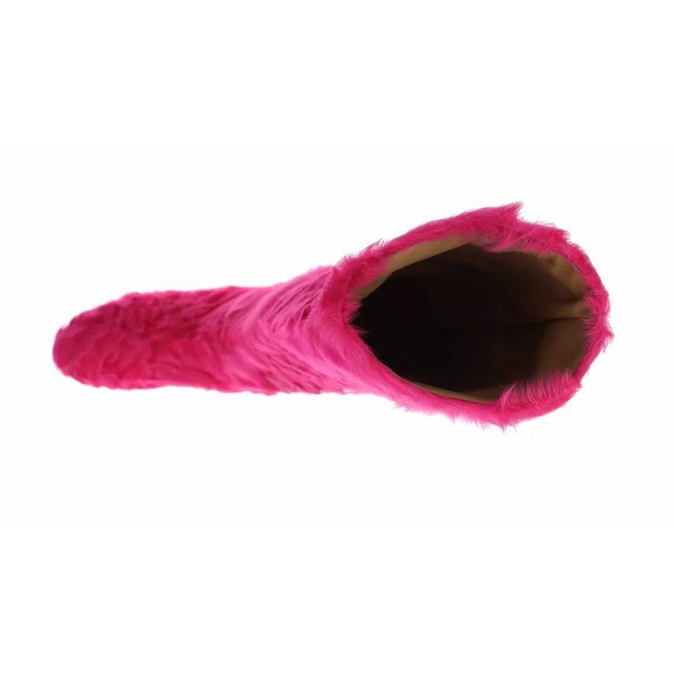 Dolce &amp; Gabbana Pink Lamb Fur Leather Flat Boots Shoes