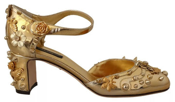 Dolce & Gabbana Gold Studs Vally Slingback Sandals Shoes