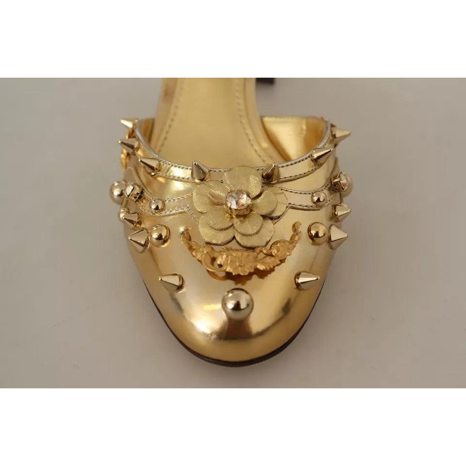 Dolce &amp; Gabbana Gold Studs Vally Slingback Sandals Shoes
