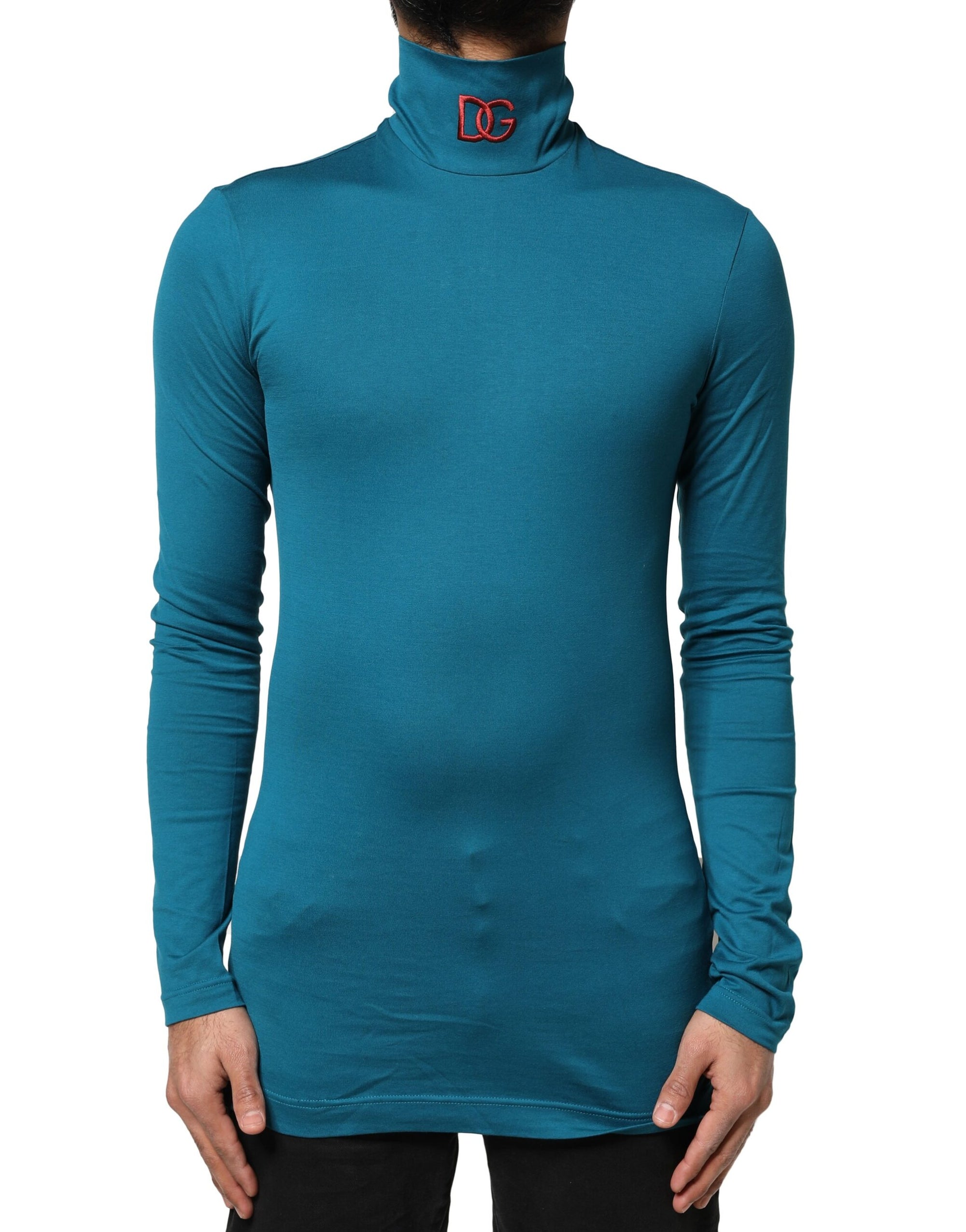 Dolce &amp; Gabbana Blue Cotton Turtleneck Long Sleeves Sweater