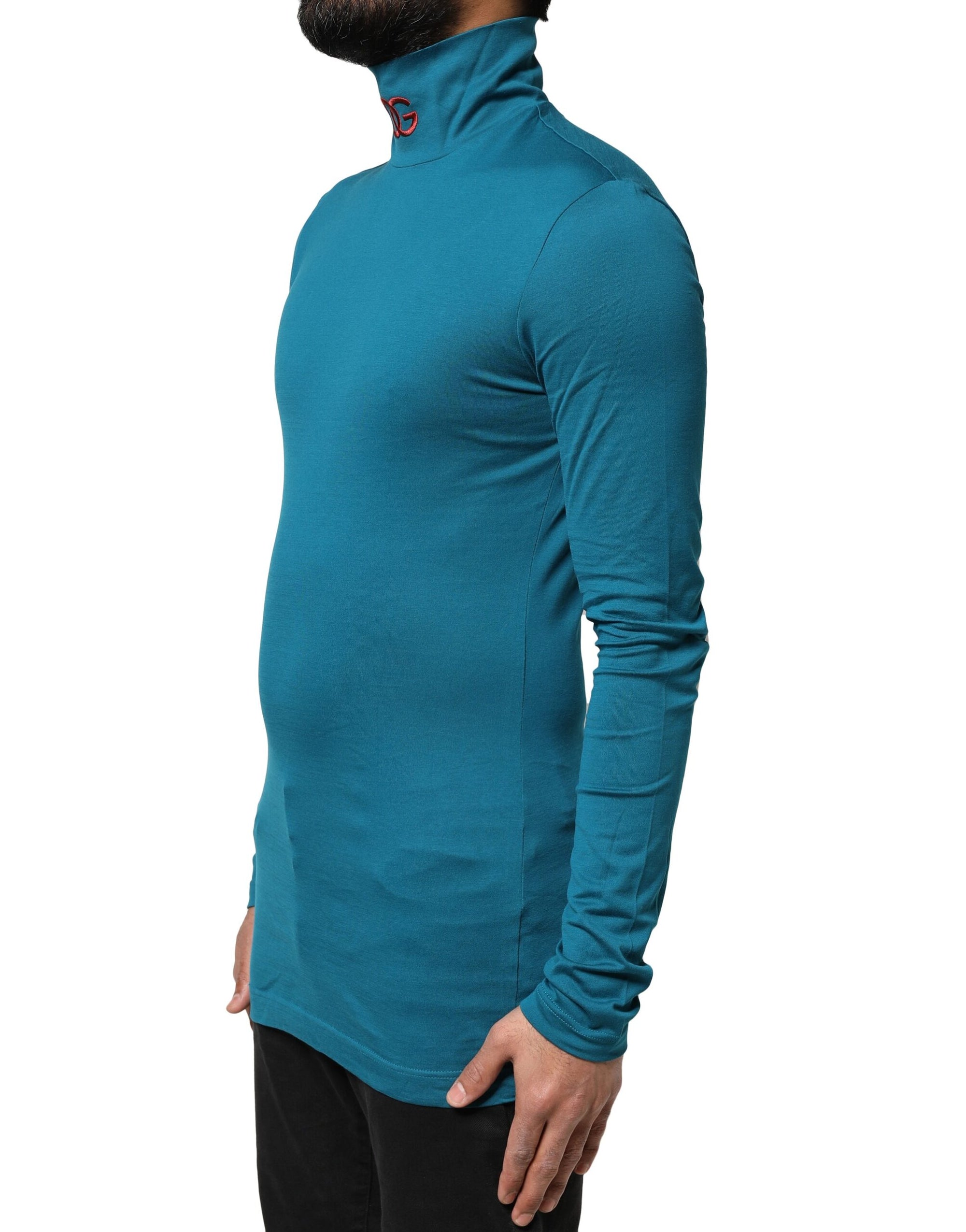 Dolce &amp; Gabbana Blue Cotton Turtleneck Long Sleeves Sweater