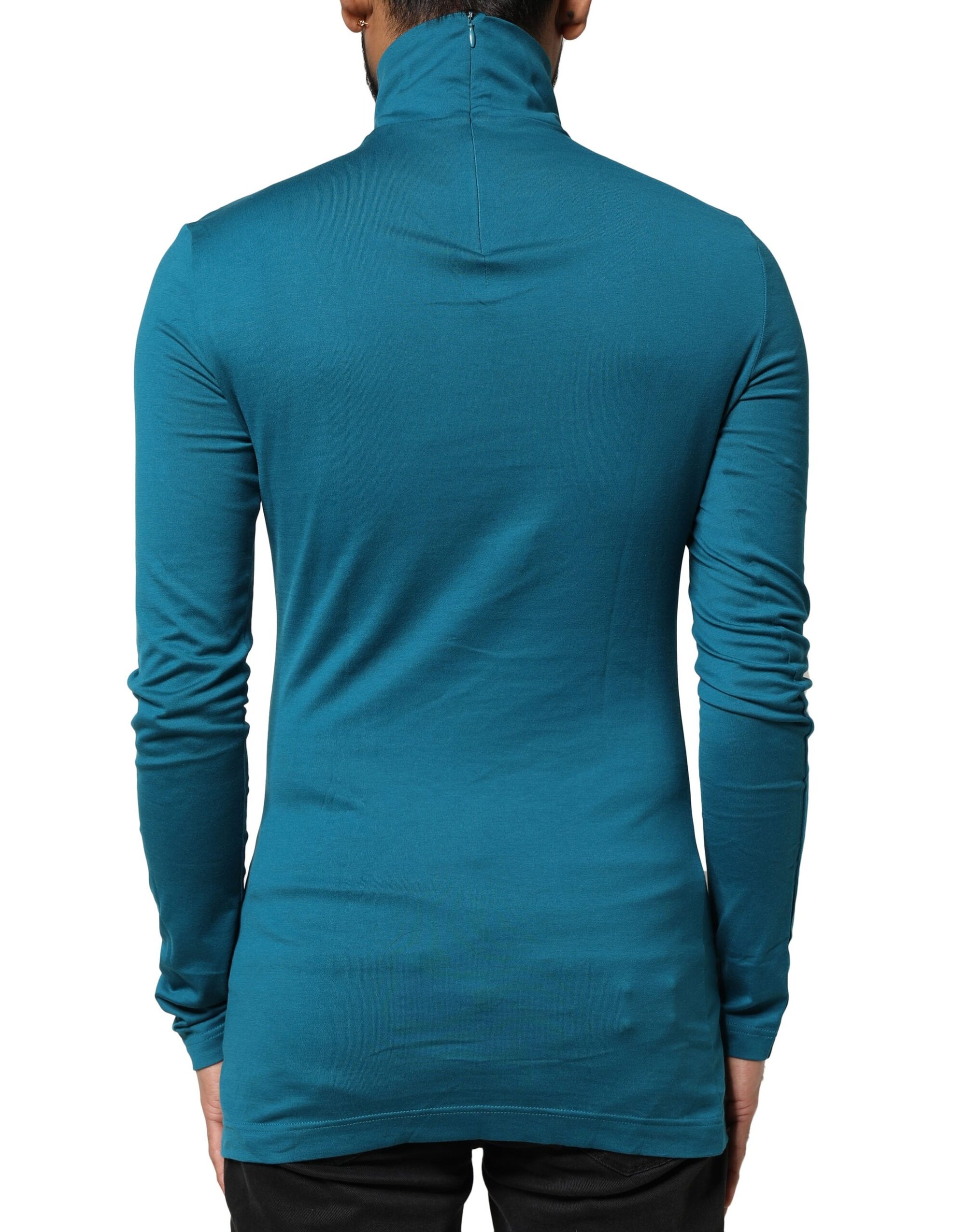 Dolce &amp; Gabbana Blue Cotton Turtleneck Long Sleeves Sweater