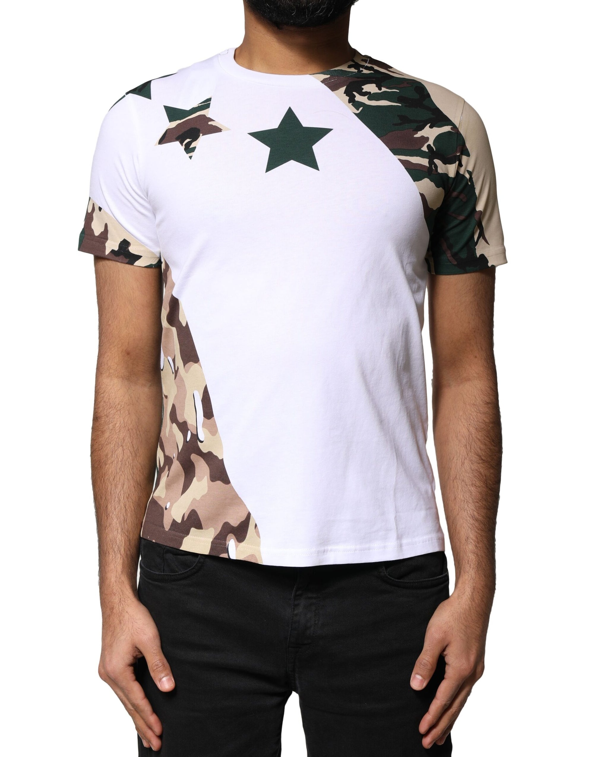 Dolce &amp; Gabbana White Camouflage Stars Crew Neck T-shirt