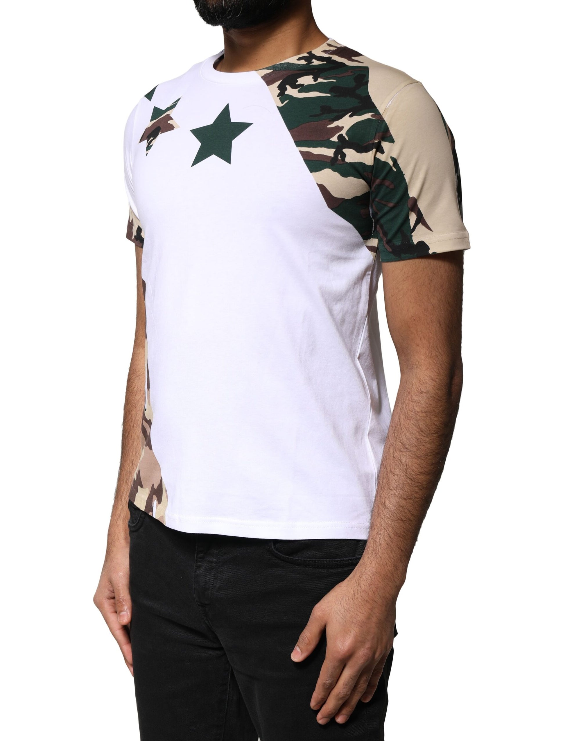 Dolce &amp; Gabbana White Camouflage Stars Crew Neck T-shirt