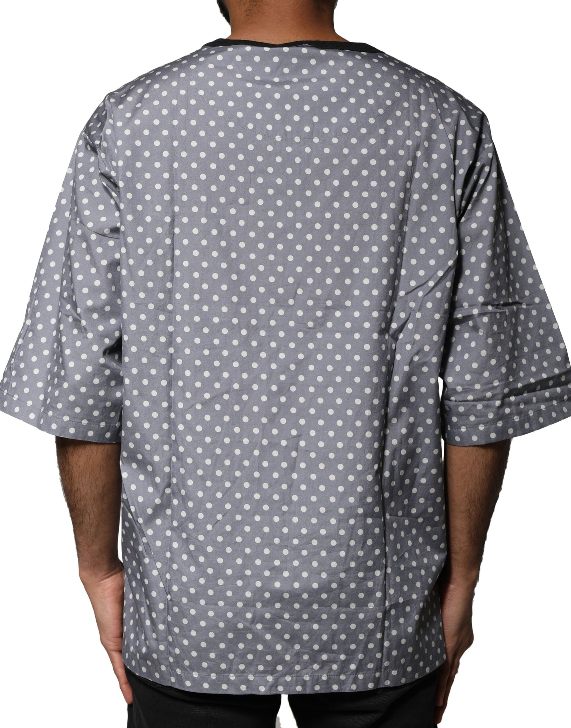 Dolce &amp; Gabbana Gray Polka Dot Pin-Up Print Crew Neck T-shirt