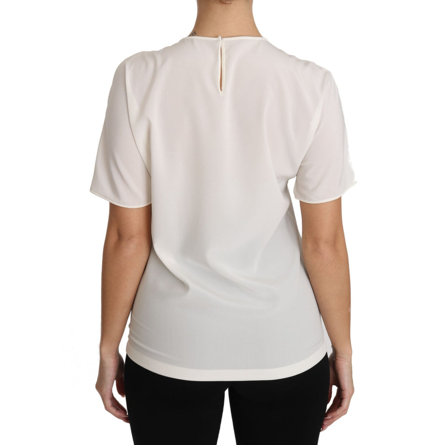 Dolce & Gabbana Elegant Silk Crewneck Blouse with Applique