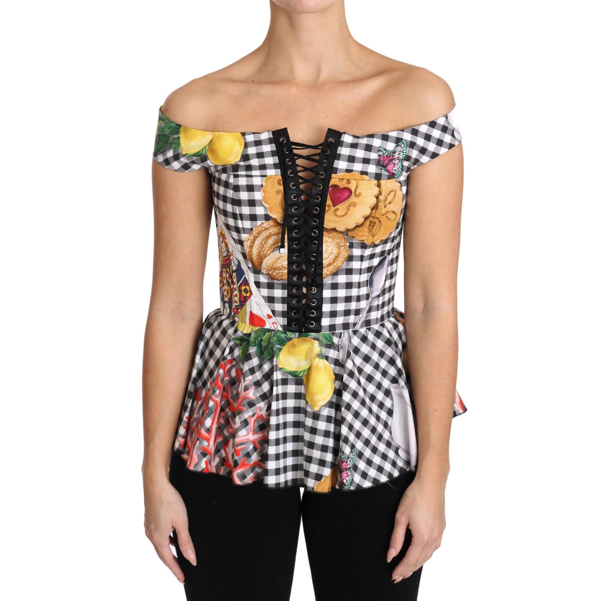 Dolce &amp; Gabbana Chic Checkered Corset Top Blouse