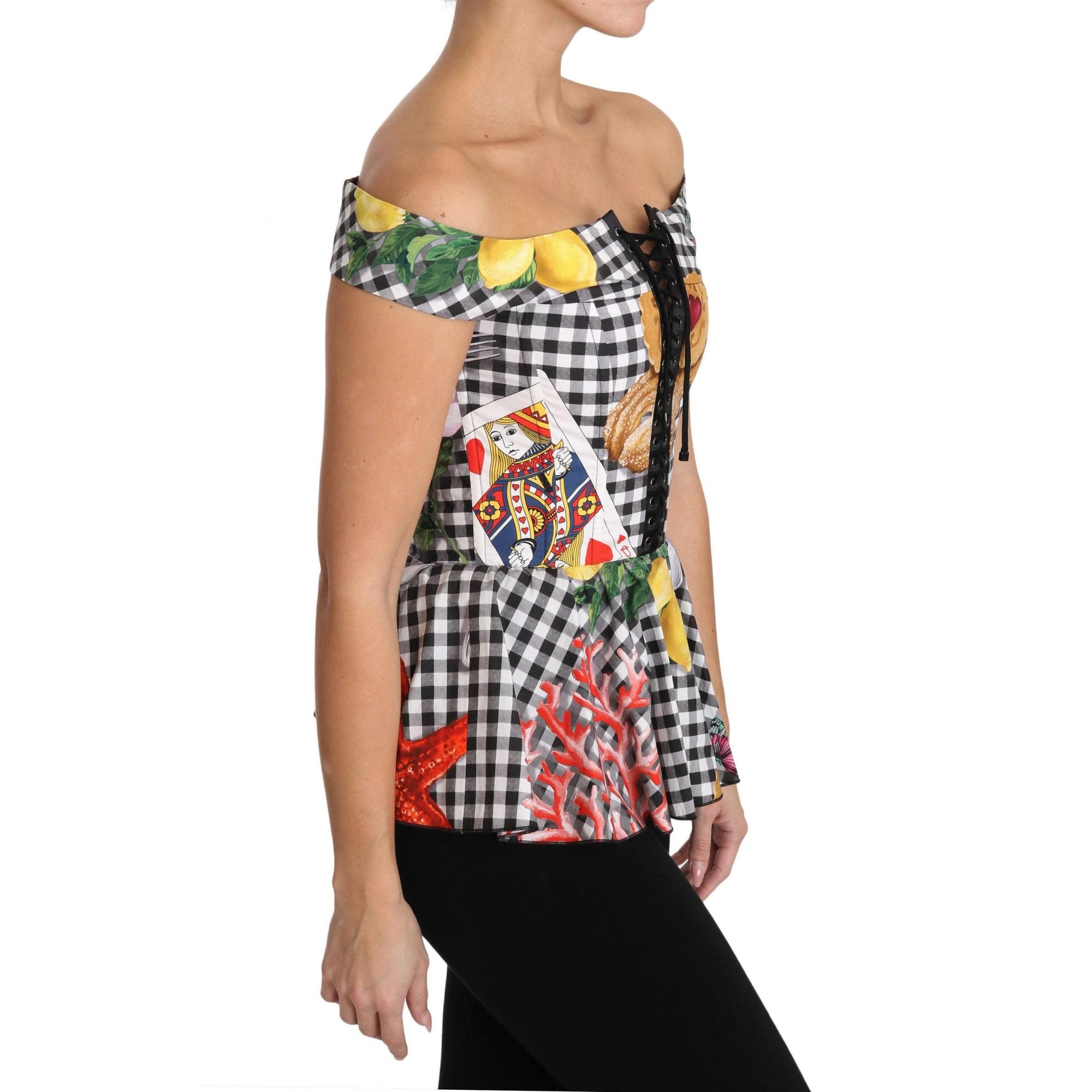 Dolce &amp; Gabbana Chic Checkered Corset Top Blouse