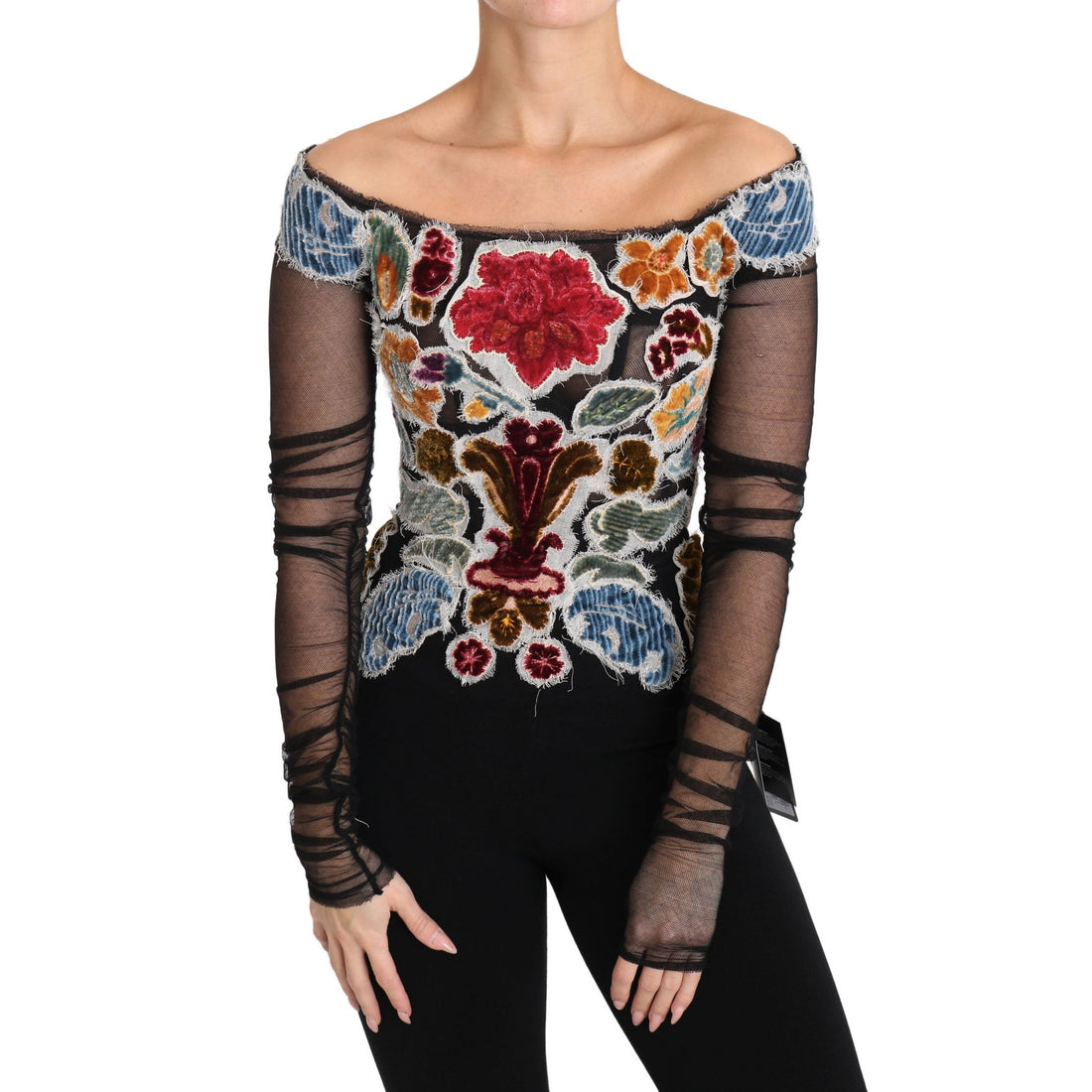 Dolce & Gabbana Elegant Floral Applique Long Sleeve Top