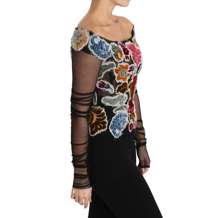 Dolce & Gabbana Elegant Floral Applique Long Sleeve Top