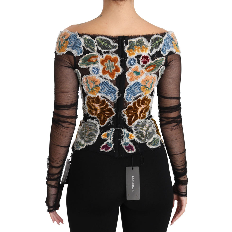 Dolce & Gabbana Elegant Floral Applique Long Sleeve Top