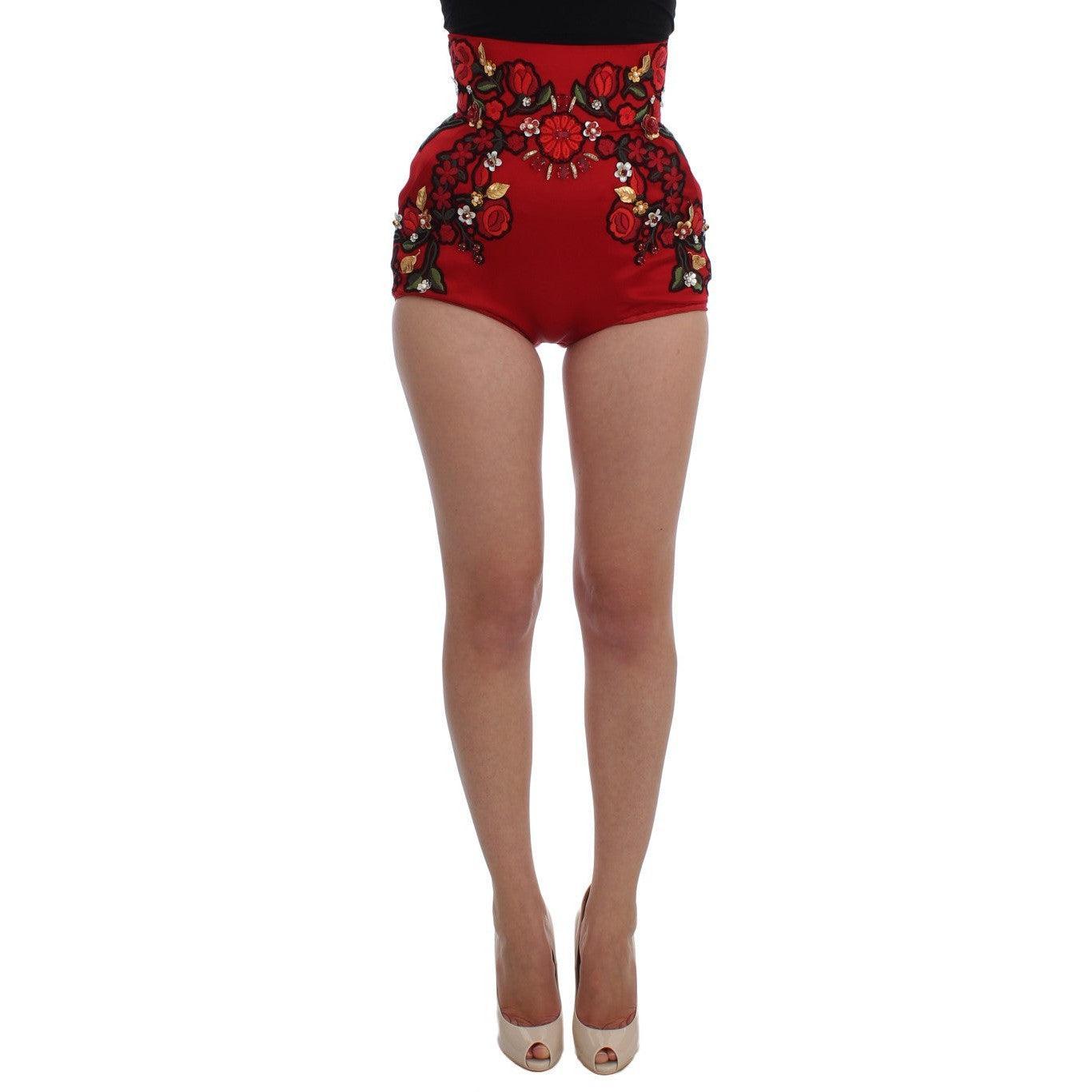 Dolce &amp; Gabbana Elegant Silk High Waist Embroidered Shorts