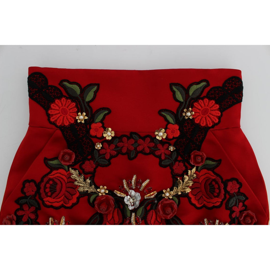 Dolce & Gabbana Ravishing Red Silk Embroidered Shorts