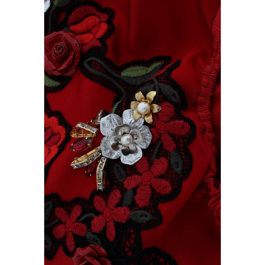 Dolce & Gabbana Ravishing Red Silk Embroidered Shorts