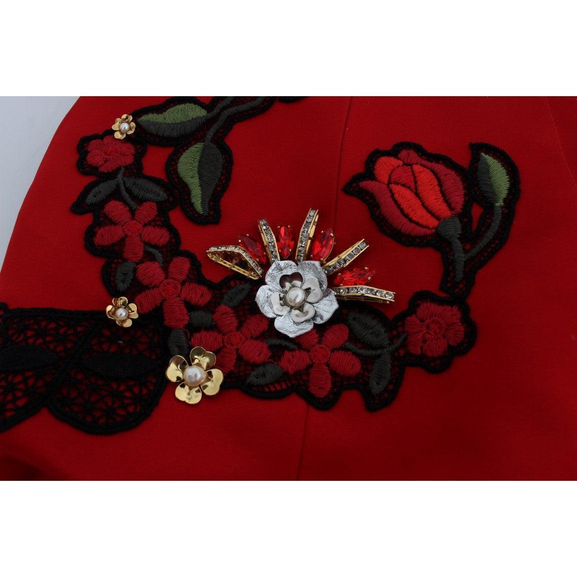 Dolce &amp; Gabbana Ravishing Red Silk Embroidered Shorts