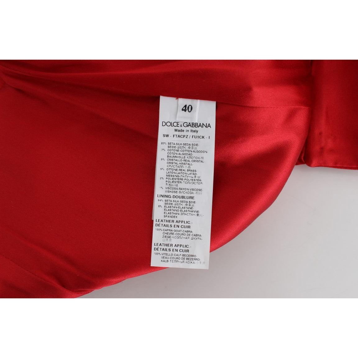 Dolce &amp; Gabbana Red Silk Crystal-Embellished High Waist Shorts