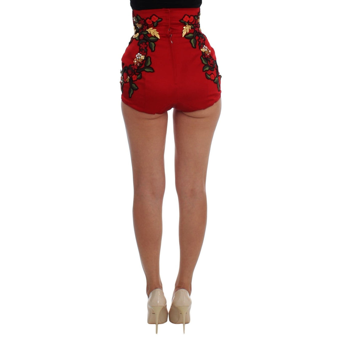 Dolce & Gabbana Elegant Silk Red Embroidered Mini Shorts