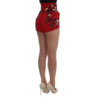 Dolce & Gabbana Elegant Silk Red Embroidered Mini Shorts