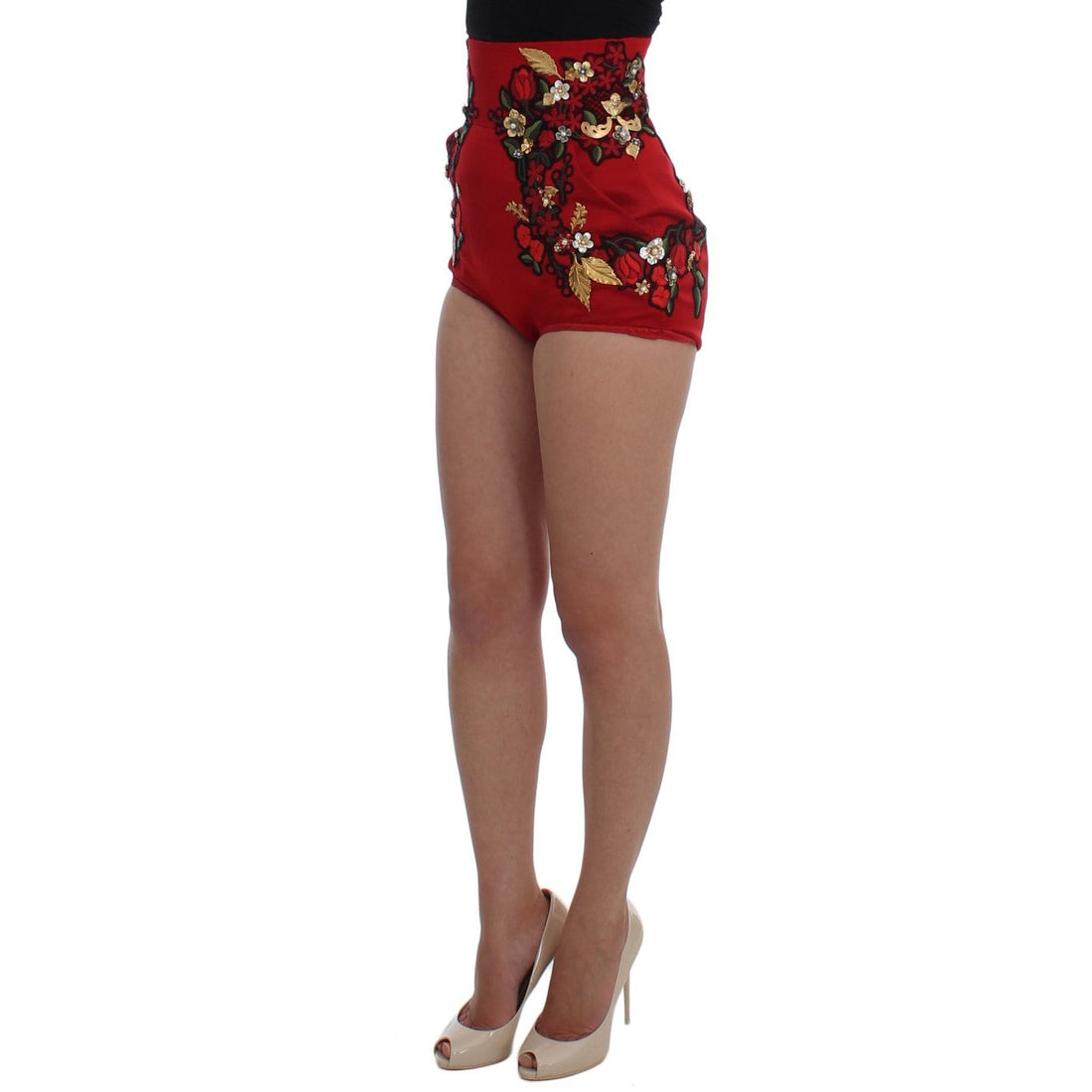 Dolce & Gabbana Elegant Silk Red Embroidered Mini Shorts